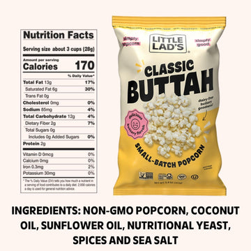 Little Lads Healthy Popcorn (Buttah) - Vegan, Gluten-Free, Non-GMO Popcorn with Rich Butter Flavor 100% Plant-Based, 1.4 Oz (Pac