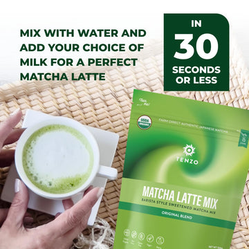 Tenzo Matcha Green Tea Powder, Organic Cafe Sweetened Matcha Latte Green Tea Powder, Ceremonial Barista Crafted Mix - Authentica