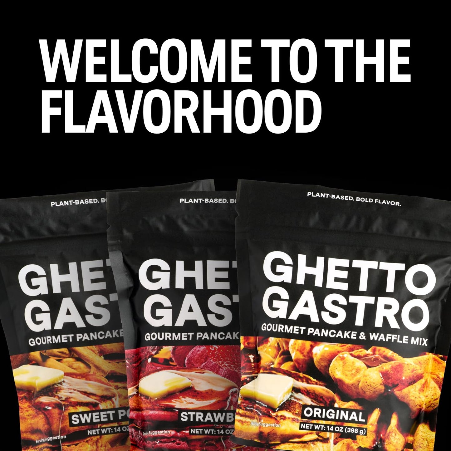 Ghetto Gastro Pancake & Waffle Mix Variety 3-Pack (Original, Sweet Potato, Strawberry) - Vegan & Non-Gmo Ingredients - Kosher Ce