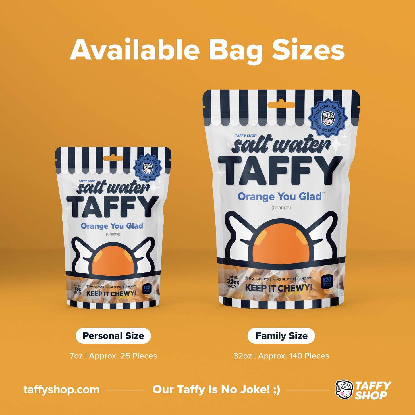 Taffy Shop Orange You Glad, Orange Salt Water Taffy - Gourmet Soft Chewy Candy, Bulk Sweet Snack, Fresh Gift & Gluten-Free, 35 I