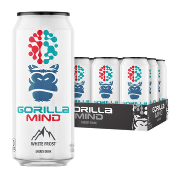 Gorilla Mind Energy Drink | Unmatched Energy Amplified Focus | N-Acetyl-L-Tyrosine Alpha-GPC 200mg Caffeine Uridine Saffron | 0 Sugar Or Artificial Colors | 16oz 12-Pack (Arctic White)