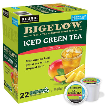 Bigelow Tropical Iced Green Tea, K-Cup, 0.10 Oz, 22/Box