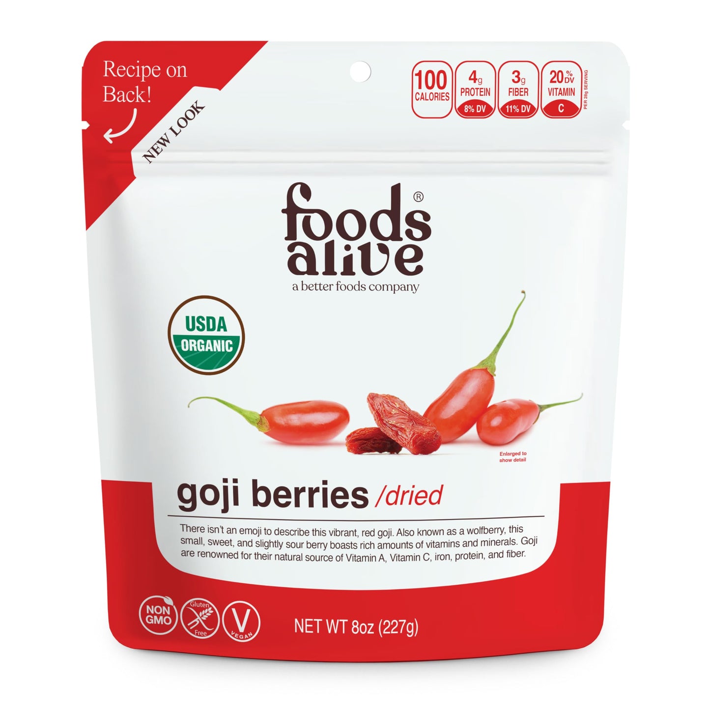 Foods Alive Organic Goji Berries, Baked Goods, Oatmeal & More - Vitamin A, Antioxidants, Fiber - Wolfberries, Non-GMO, Plant Bas