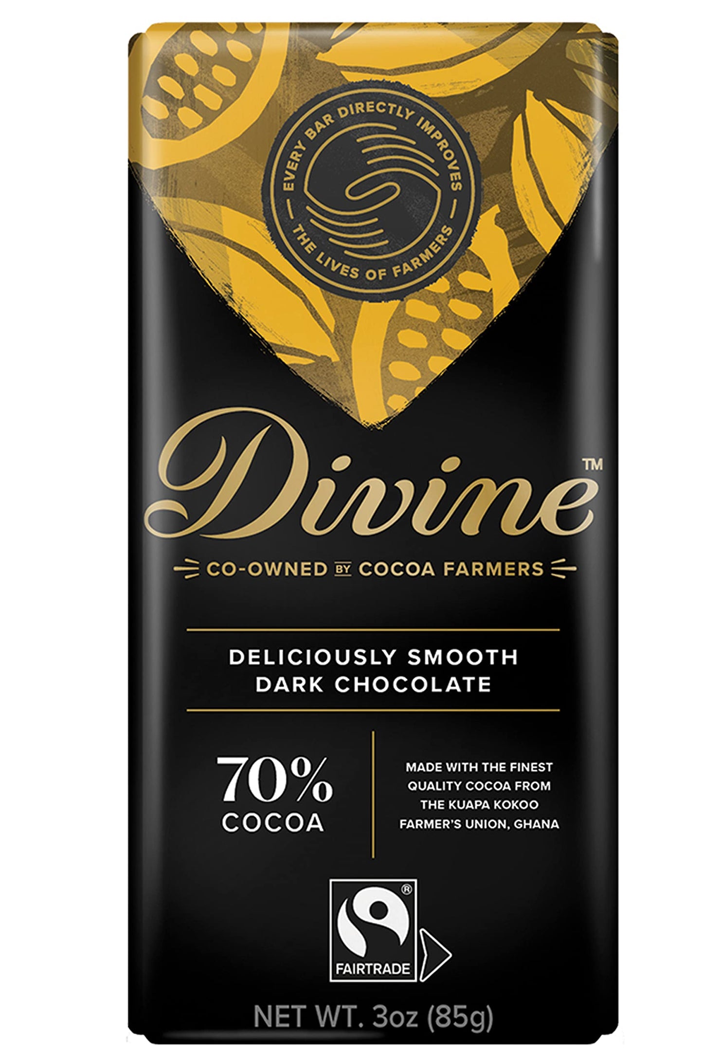 Divine Chocolate Bars - 70% Dark Chocolate - Made with Fairtrade Cocoa, Natural Ingredients, No Artificial Flavors | 3oz. Bars (