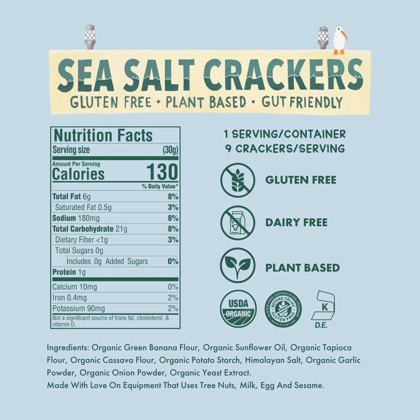 Fair & Square Gluten Free Sea Salt Crackers Powered by Gut Friendly, Prebiotic Banana Flour | Organic, Vegan, Dairy Free, Allerg