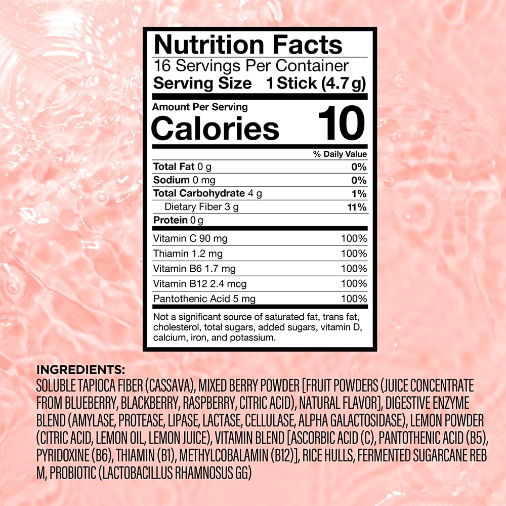 VitaCup Super H2O Bloating Relief and Digestive Health Drink Mix Packets Probiotics Prebiotics C & B Vitamins Mixed Berry Flavor Water Enhancer Packets 16Ct