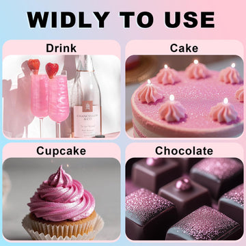 (10G) Pink Edible Glitter For Cocktails, Drinks, Cakes - 100% Food Safe Pink Cake Glitter Dust Edible Bulk - Valentines Food Cho