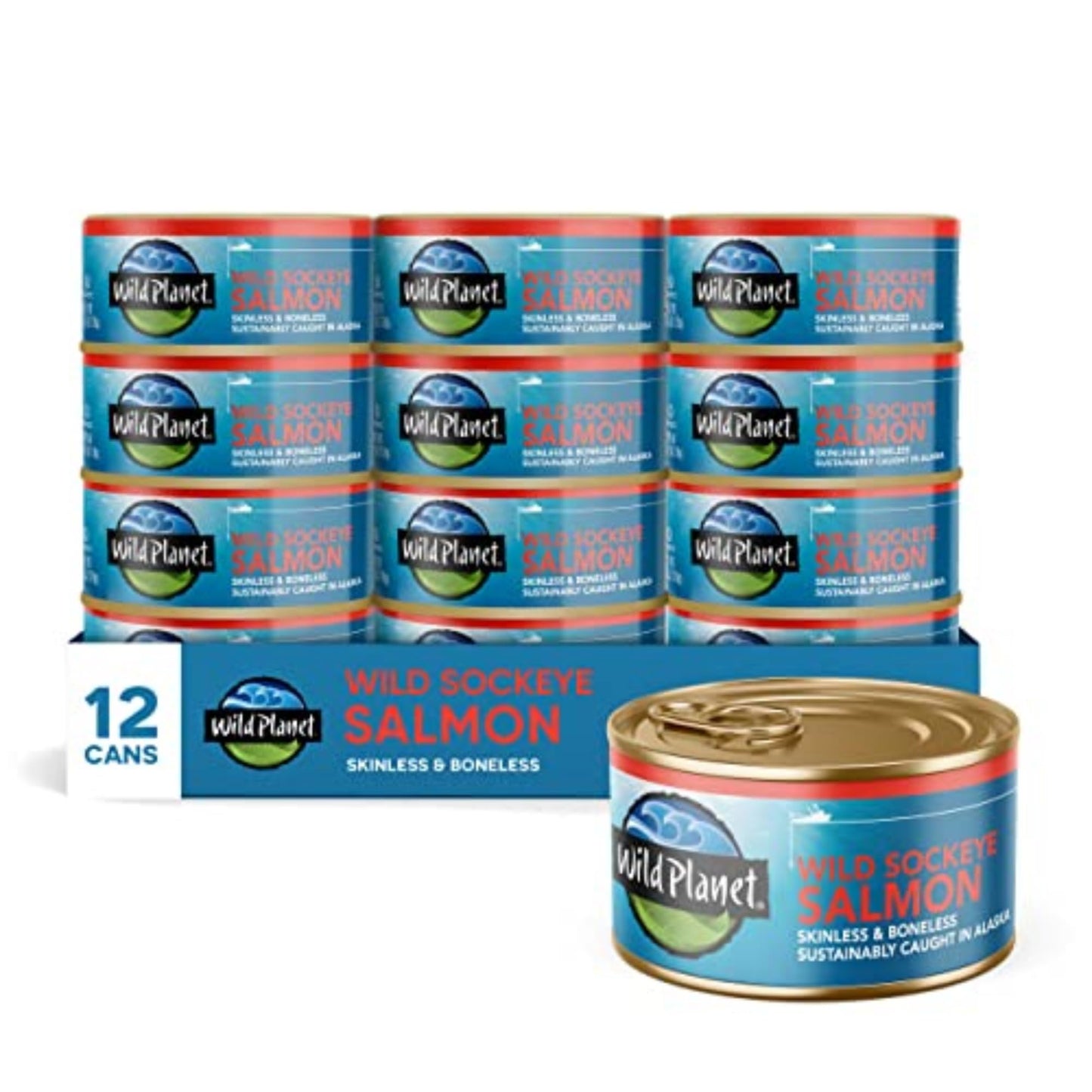 Wild Planet Wild Sockeye Salmon, Skinless & Boneless, Canned Salmon, Sustainably Caught, Non-Gmo, Kosher 6 Ounce (Pack Of 12)