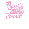 Personalized Cake Topper Custom Congrats Graduation Hat Student Class Of 2024 Double Sided Glitter Card Baby Pink