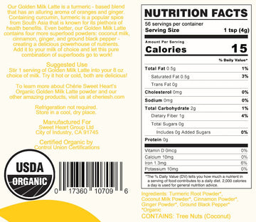 Cherie Sweet Heart Organic Golden Milk Latte | Turmeric Powder Organic Milk Instant Mix, Superfood, Coconut Milk, Cinnamon, Ging