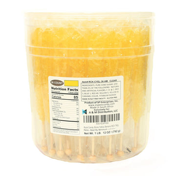 Espeez Extra Large Rock Candy Sticks - 36 Yellow Banana Candy Sticks - Individually Wrapped for Party Favors