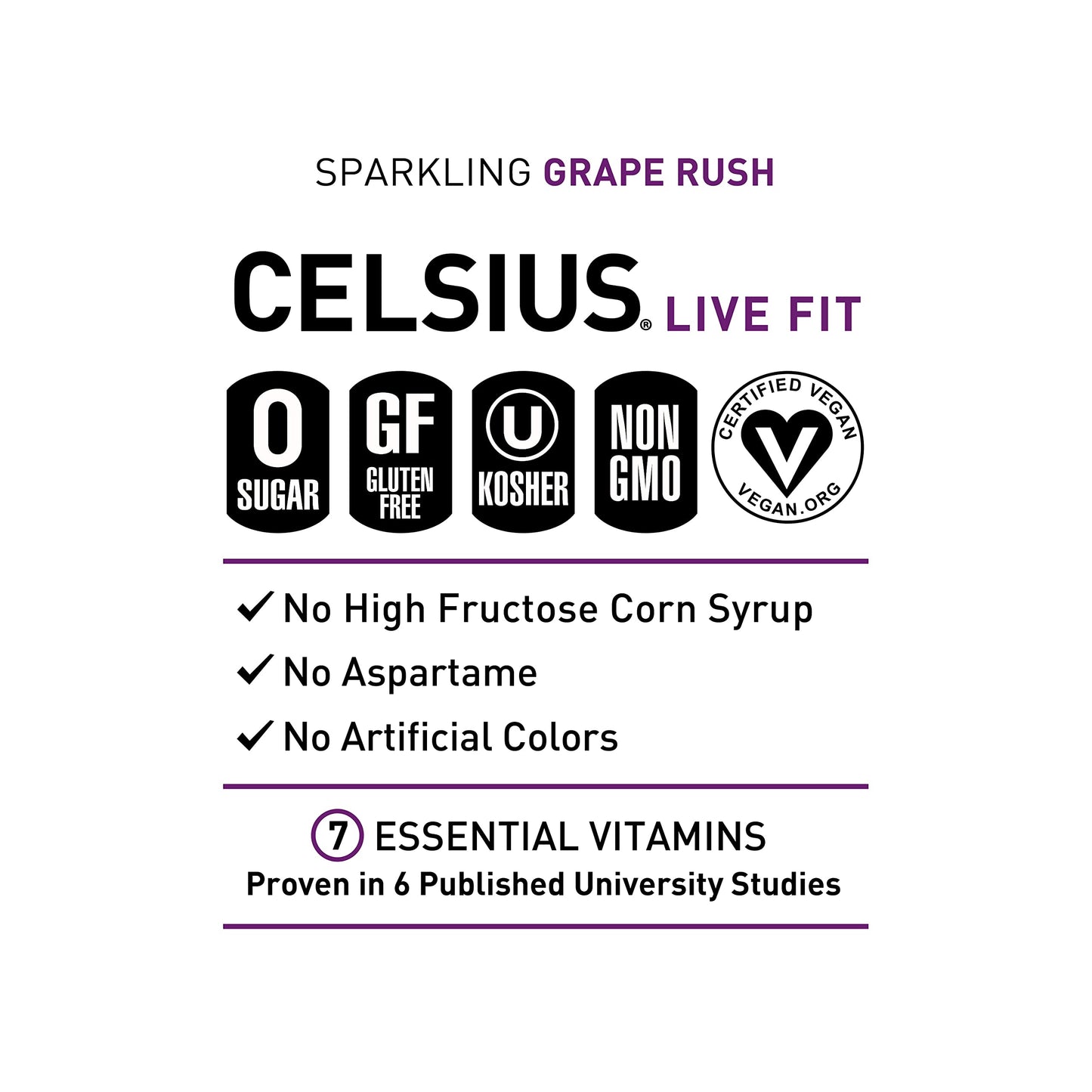 CELSIUS Sparkling Grape Rush Energy Drink, 12 Fl Oz - Pack of 24, Functional Essential Energy Booster, Refreshing Taste