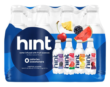 Hint Water Best Sellers Pack (Pack of 12), 16 Ounce Bottles, 3 Bottles Each of: Watermelon, Blackberry, Cherry, and Pineapple, Z