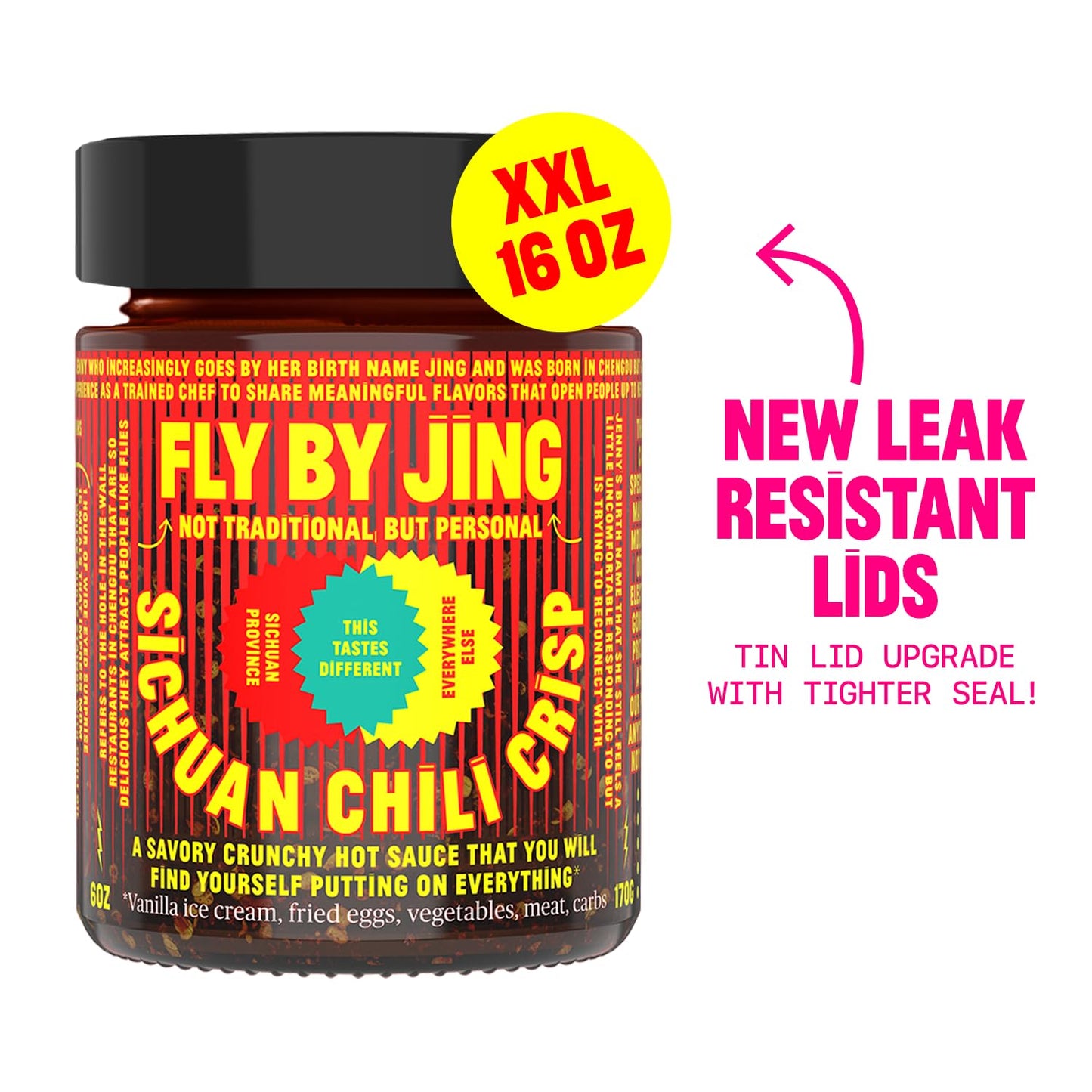 Flybyjing Xl Sichuan Chili Crisp, Gourmet Spicy Tingly Crunchy Hot Savory All-Natural Chili Oil Sauce W/Sichuan Pepper, Versatil