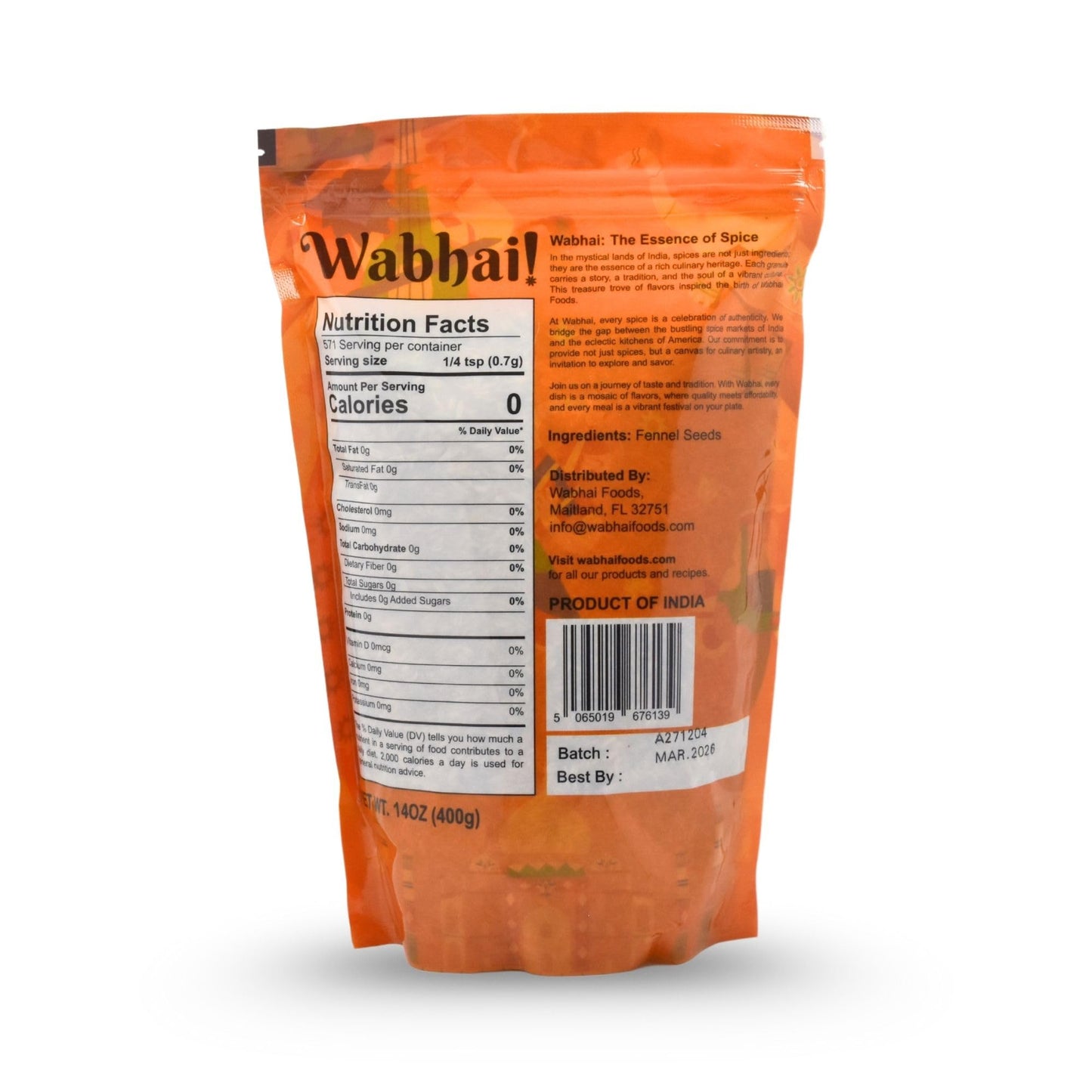 Wabhai! Premium Whole Fennel Seeds - All Natural, Sweet & Aromatic - 14oz (400g)
