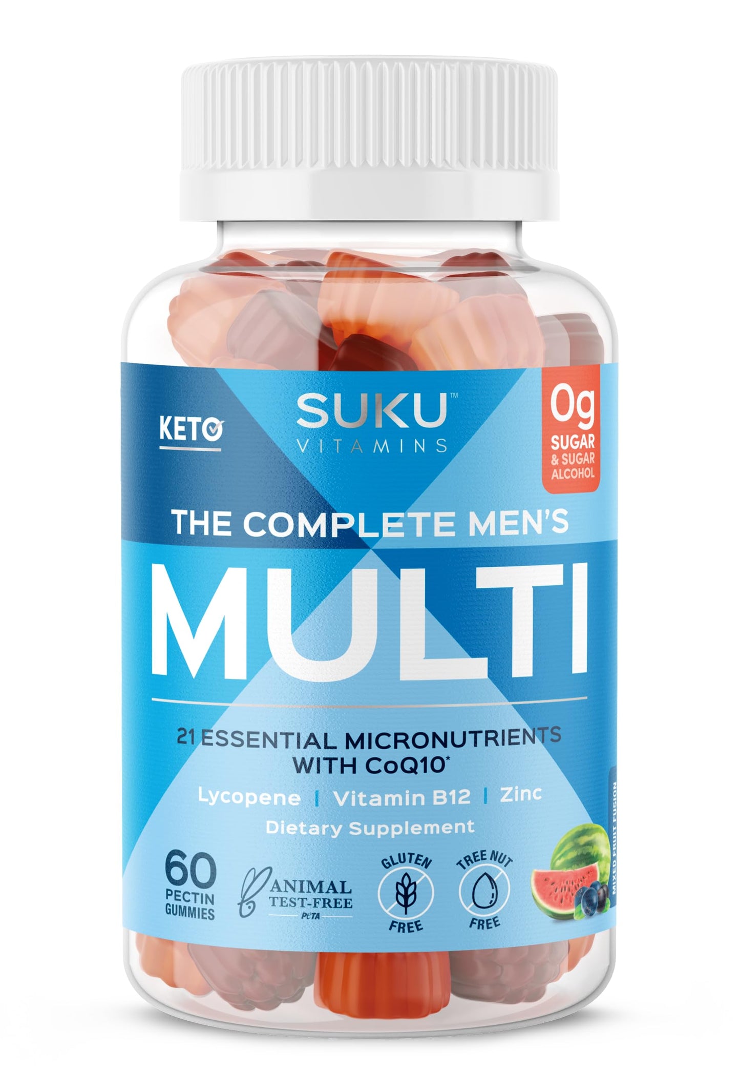SUKU Mens Daily Multivitamin Gummies - Vitamins A, B12, C, D3, E, Zinc, CoQ10 & Lycopene - Prostate, Heart & Immune Support - S