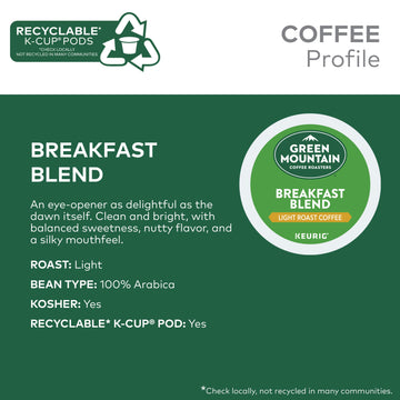 Green Mountain Coffee Roasters Breakfast Blend Keurig Single-Serve K-Cup Pods, Light Roast Coffee, 32 Count