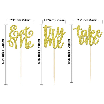 Gyufise 24 Pack Eat Me Cupcake Toppers Try Me Take One Gold Glitter Alice in Wonderland Cupcake Picks Decorations for Baby Showe