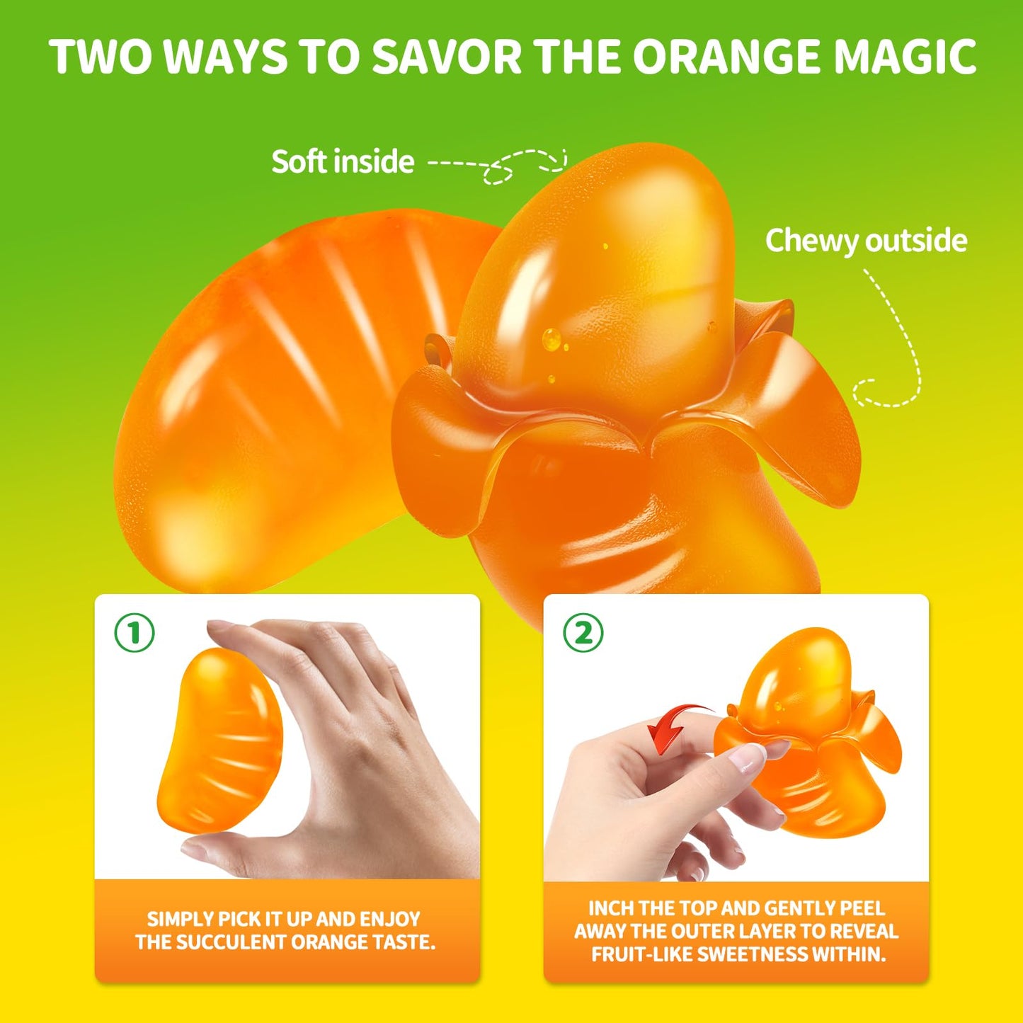 Amos 4D Gummy Peelable Orange Candy, Peelerz Gummy Orange, Fruit Snacks Fat Free, Resealable 2.19Oz Bag (Pack Of 8)