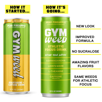 GYM Athletic Focus Drink, KSM-66 Ashwagandha, Lions Mane, L-Theanine, Green Tea Caffeine, Pear Pineapple Flavor, 12 Pack