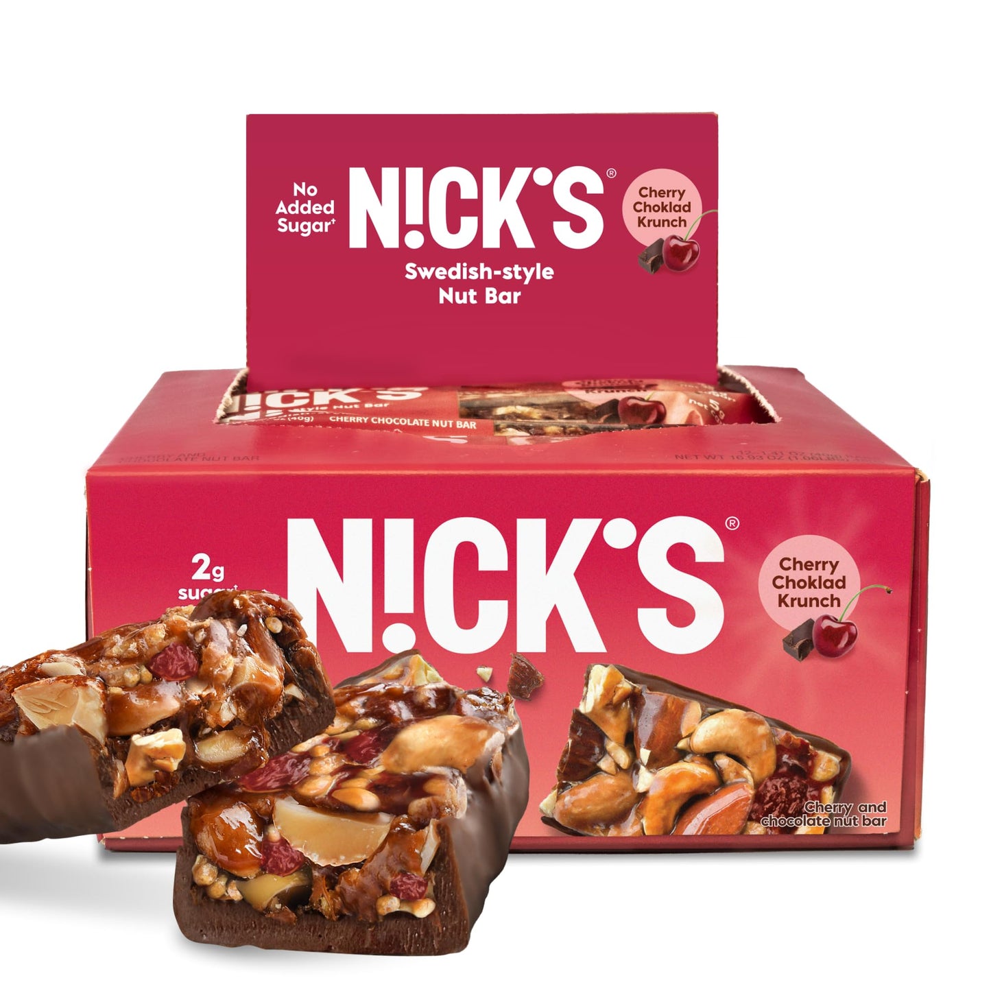 Nick'S Nut Snack Bars. Low Sugar, 3G Net Carbs, Vegan (Cherry Chocolate, Pack Of 12)