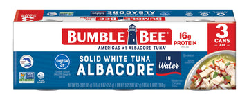 Bumble Bee Solid White Albacore Tuna in Water, 3 oz Can (Pack of 3) - Wild Caught Tuna - 16g Protein per Serving, High in Omega-