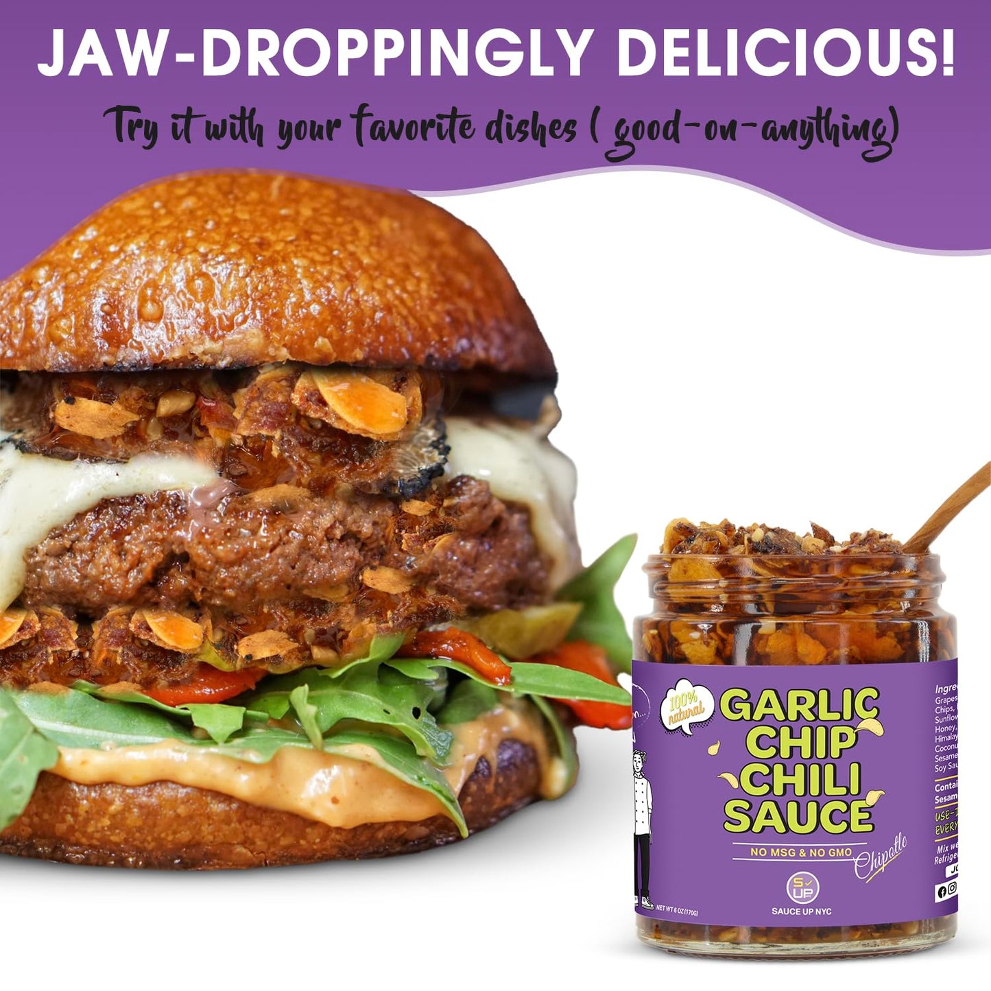 Sauce Up Garlic Chip Chili Sauce | Chipotle Flavor | All-Natural, Keto, Gluten-Free, No Msg | Fried Garlic, Mexican Chilies, Cru