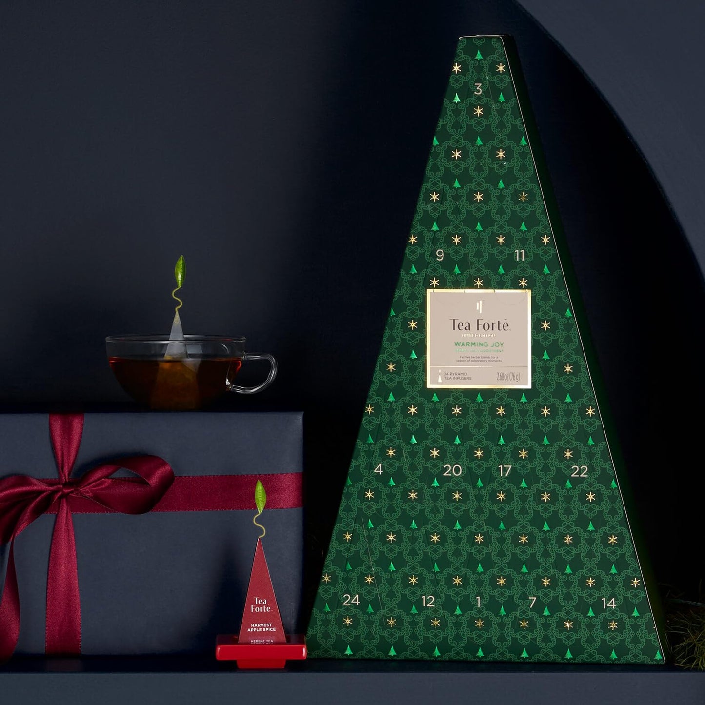 Tea Forte Herbal Tea Advent Calendar Gift Set; 24 Individually Wrapped Handcrafted Assorted Pyramid Infuser Tea Bags With Numbered Doors, Warming Joy (Herbal)