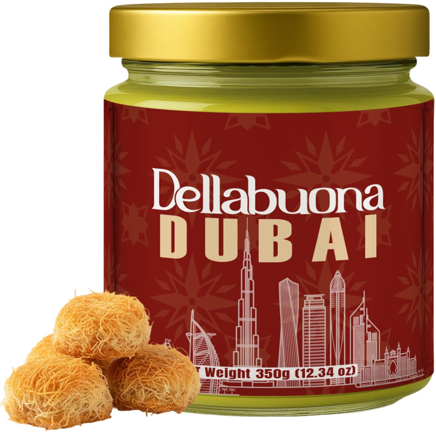 Dellabuona Pistachio Cream With Kataifi 12.34 Oz - Italian Pistachio Butter For Dubai Chocolate - Crunchy Kunafa Threads In Smooth Spread From Italy