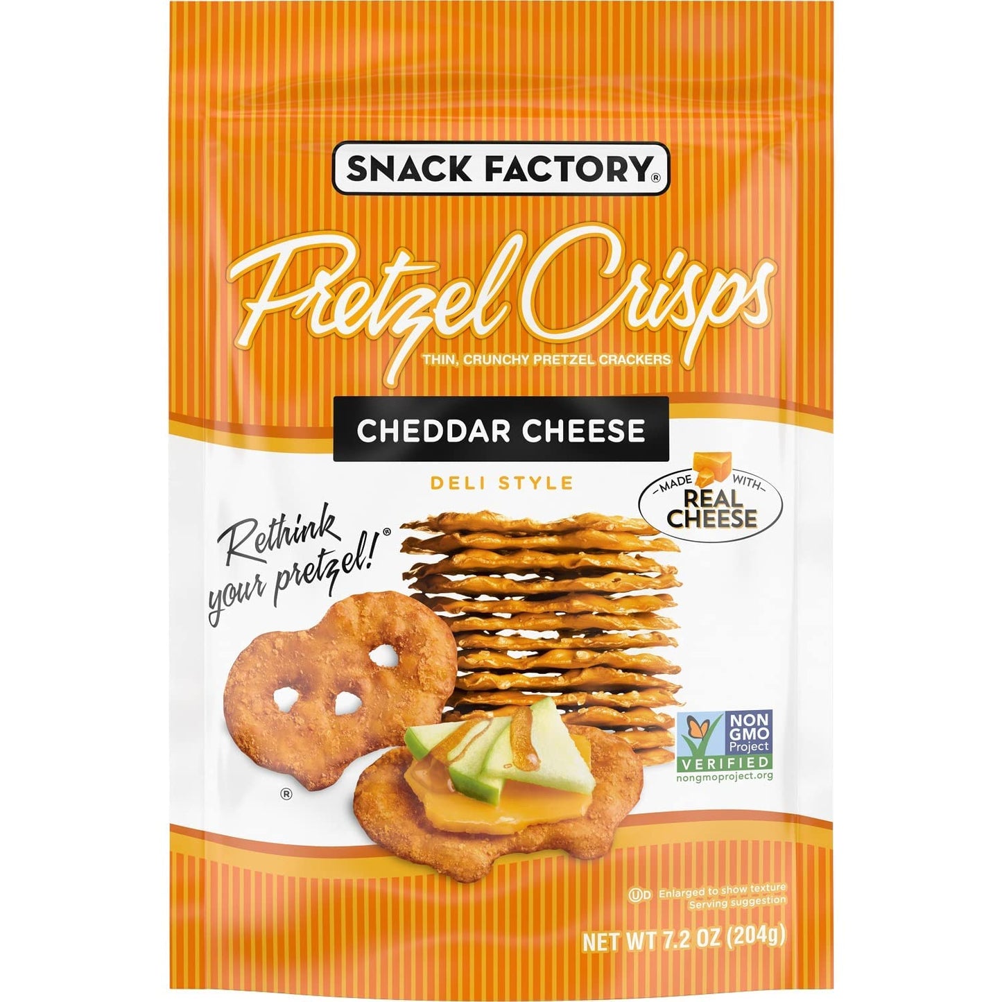 Snack Factory Pretzel Crisps, Cheddar Cheese, 7.2 Oz (Pack Of 12)