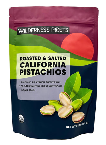 Wilderness Poets, Organic California Pistachios - Roasted with Sea Salt, In Shell (32 Ounce - 2 Pound)