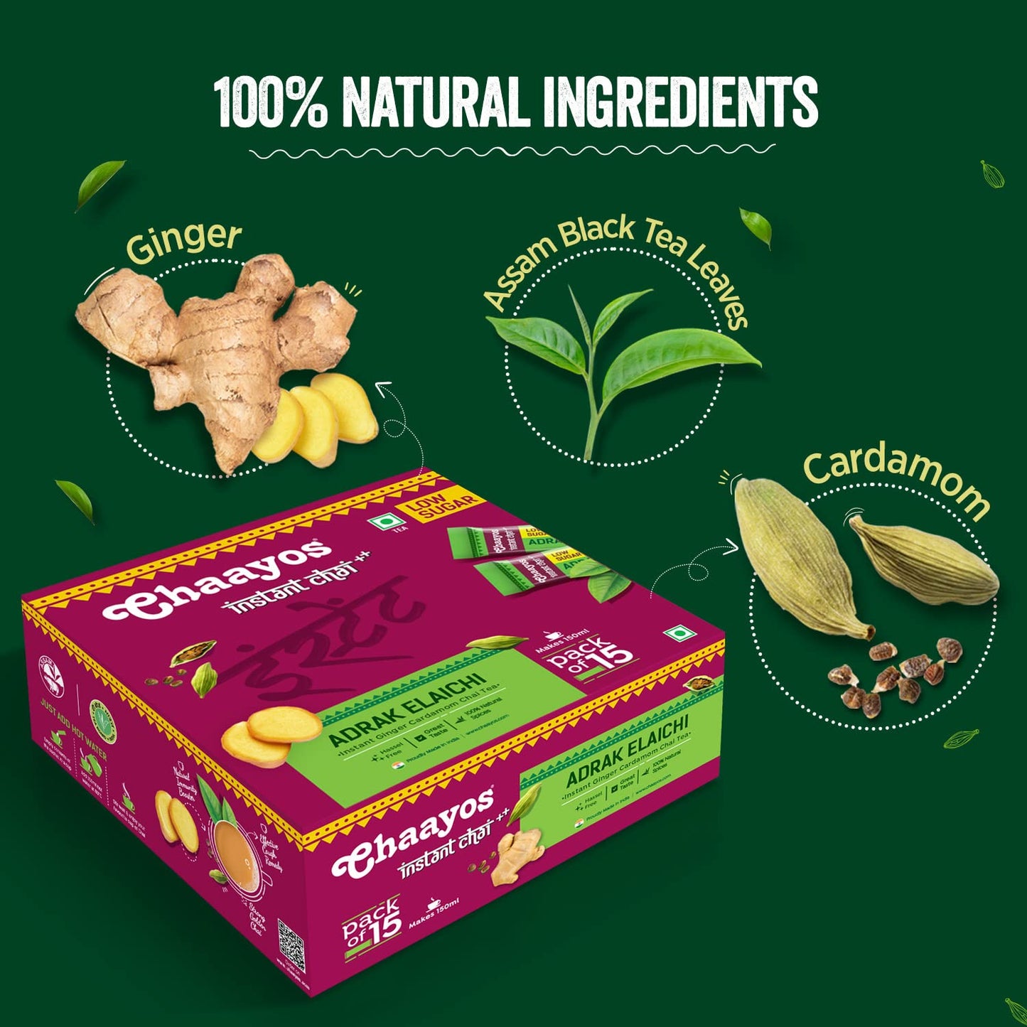 Chaayos Instant Adrak Elaichi Premix - 15 Sachets, 180G