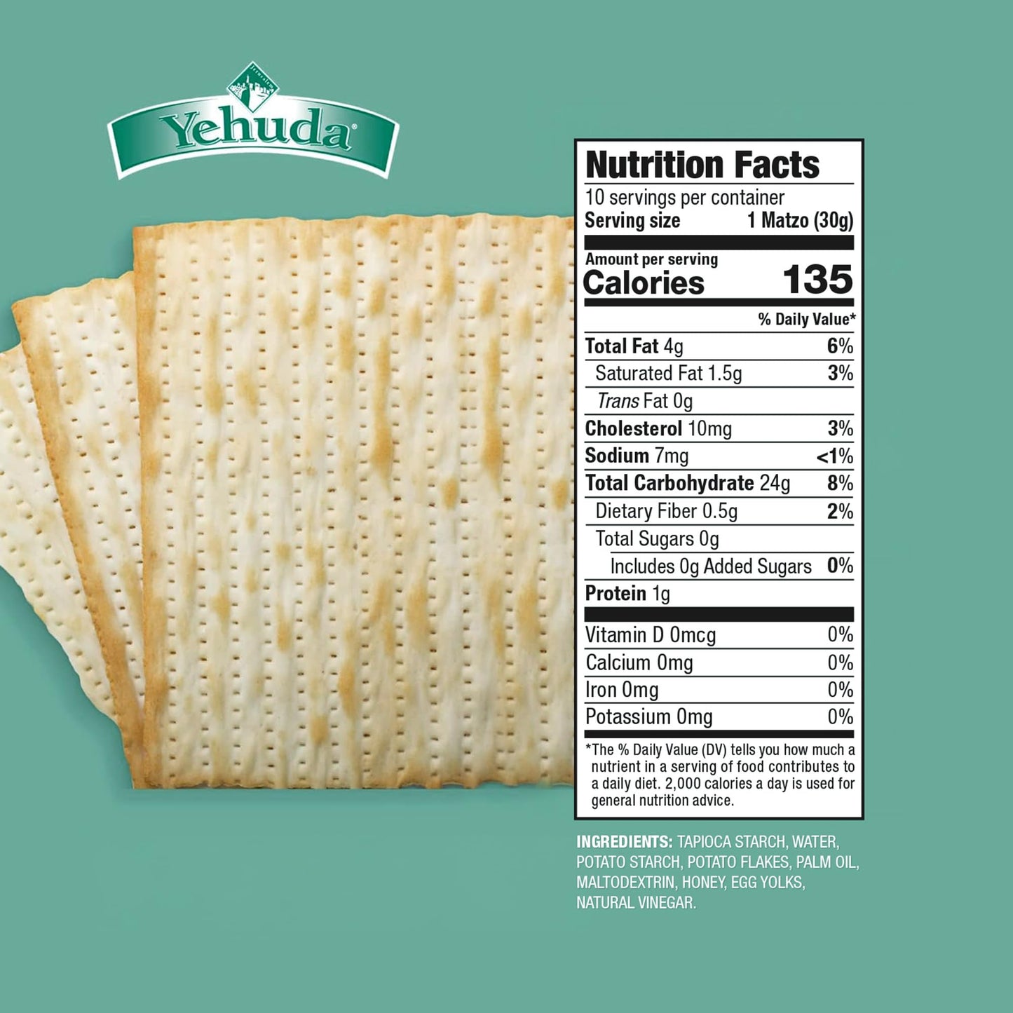 Yehuda Fiber Enriched Gluten Free Matzo Squares, 10.5oz (3 Pack) Imported from Israel, Kosher for Passover