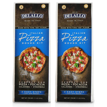 Delallo, Italian Pizza Dough Mix Kit, Includes Yeast, 17.6 Ounce Bag, 2 Pack, Hand-Tossed Pizza Crust Mix For Garlic Knots, Calzones, & Breadsticks