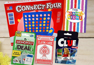 Game Night Gift Basket For Family, Kids, Teens & Adults | Playing Cards & Classic Games 4 In A Row, Candy & Snacks Gift Box For