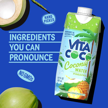 Vita Coco Coconut Water Electrolyte Drink, Pineapple, 16.9 Fl Oz (Pack of 12), Gluten Free, Model 901041