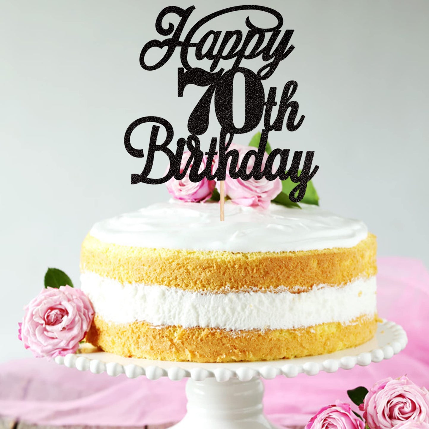 Rssta i Happy 70th Birthday Cake Topper Black Glitter, 70 & Fabulous, Paper, Model XM063-new-Black 70th