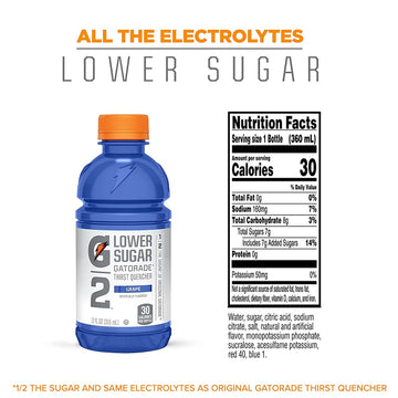 Gatorade G2 Low Calorie Sports Drink, Grape Flavor, 12 Fl Oz, Pack of 24, Hydration for Athletes and Active Lifestyles