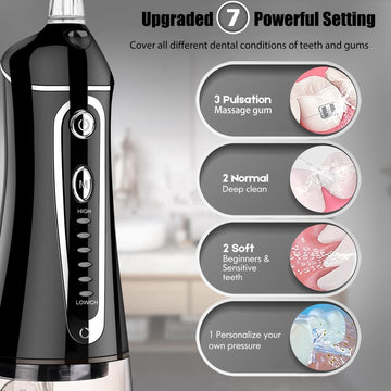 Cordless Water Dental Flosser For Teeth Rechargeable - Fzcok 7 Clean Settings Oral Irrigator For Braces Adults Teeth Cleaning Po