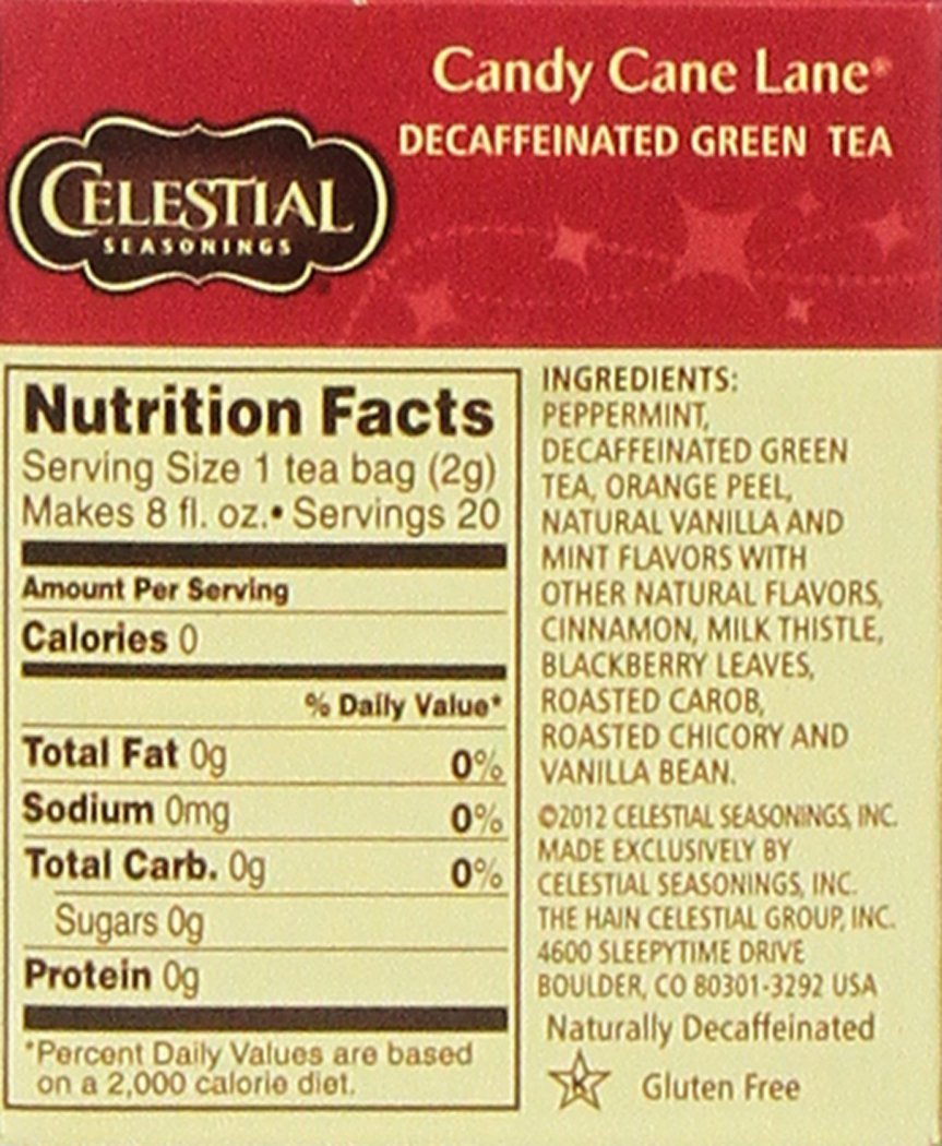 Celestial Seasonings Candy Cane Decaf Green Tea Bags, 20 Ct