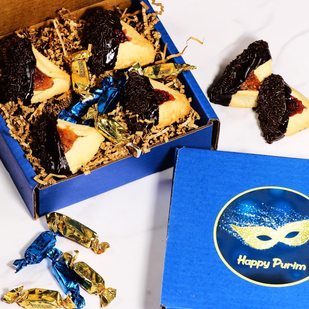 Hamentaschen Cookies | Mishloach Manot, Purim Gift Idea | Chocolate Dipped Shortbread Cookies Filled With Apricot And Raspberry