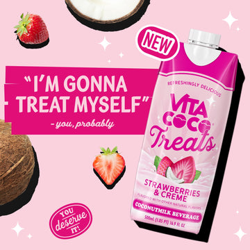 Vita Coco Treats Strawberries & Cream Coconut Milk Drink | Sweet, Refreshing, Treat | Lower Sugar Pink Drink Alternative| 16.9 f