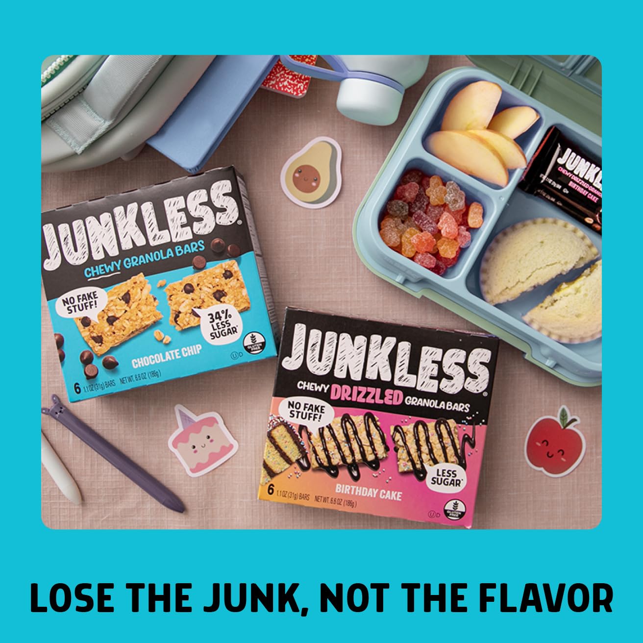 Junkless Chocolate Chip & Double Chocolate Chewy Granola Bars Twin Pack - Less Sugar Great Tasting Wholesome Snacks - 1.1 oz. Bars