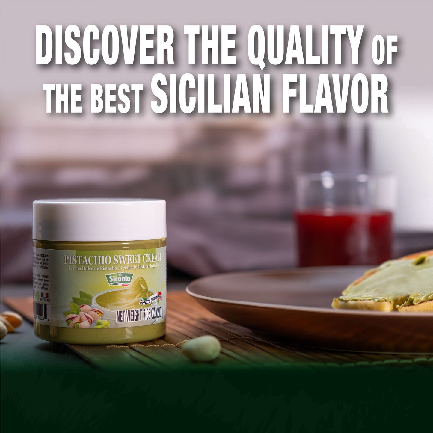 Sicania - Premium Pistachio Cream, 7.05 Oz (200G) - Authentic Italian, Gluten-Free, Non-Gmo - Gourmet Spread For Desserts, Pastr
