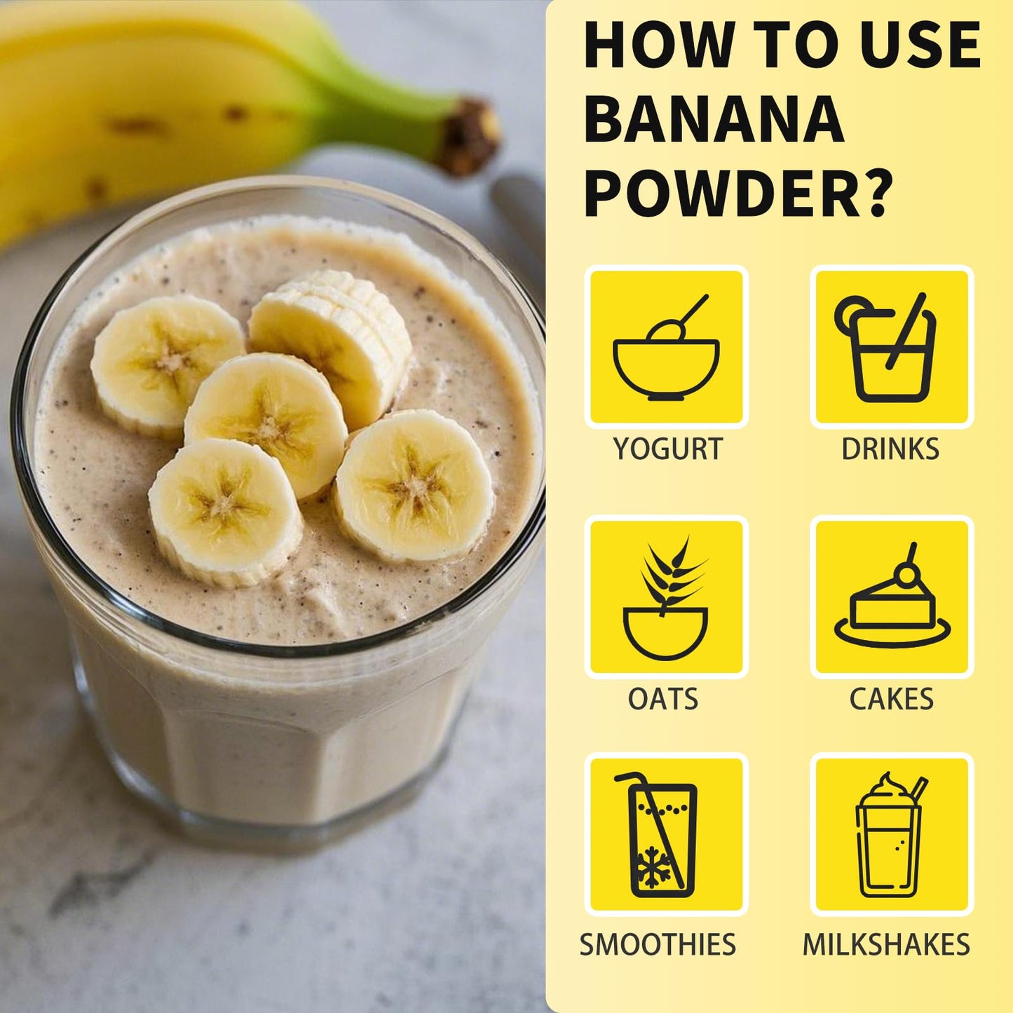 Banana Powder, 8.82Oz Freeze Dried Banana Powder, Freeze Dried Fruit, No Added Or Sugar, Suitable For Baking, Oatmeal, Cereal, Y