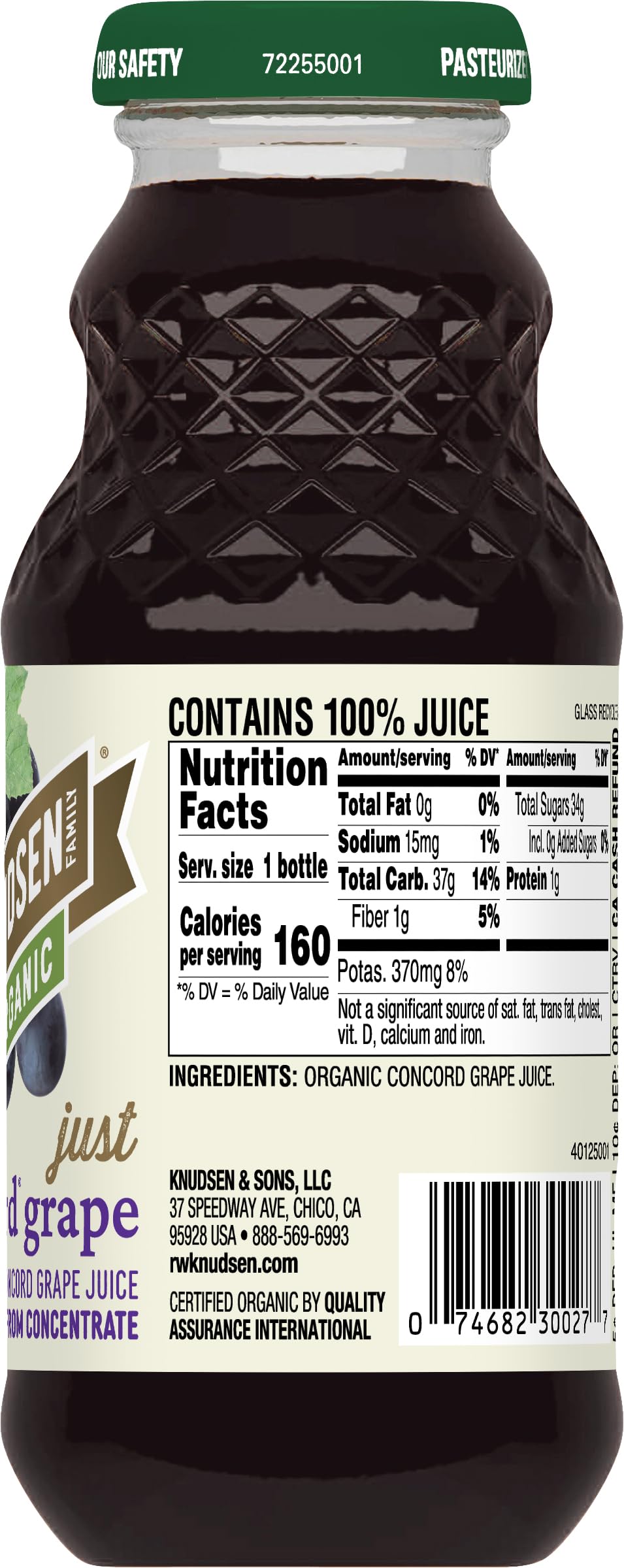 R.W. Knudsen Organic Just Concord G Juice, 8 fl oz, Pack of 12