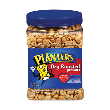 PLANTERS Dry Roasted Peanuts, 34.5 oz Resealable Plastic Jars (Pack of 6) - Peanuts with Sea Salt - Peanut Snacks - Shareable Sn