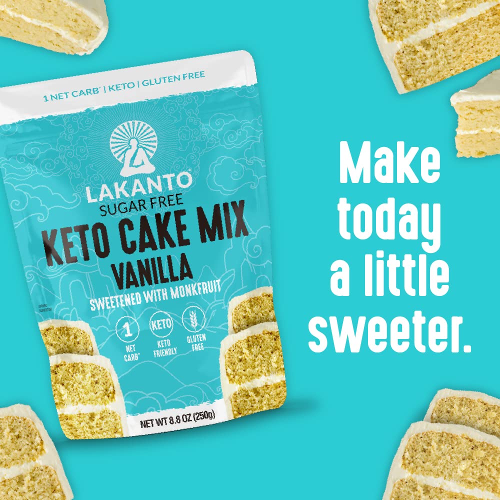 Lakanto Sugar Free Keto Cake Mix - Sweetened with Monk Fruit, Gluten Free, 1 Net Carb, Keto Diet Friendly, Delicious - Vanilla
