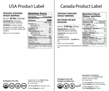 Food To Live - Organic Einkorn Wheat Berries, 20 Pounds - Non-Gmo, Good Source Of Protein, Fiber, And Vitamins. Low-Glycemic Ind