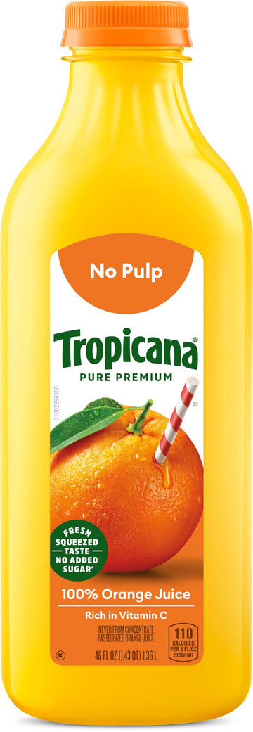 Tropicana Pure enhanced 100% Orange Juice Original No Pulp No Sugar Added 46 fl oz bottle